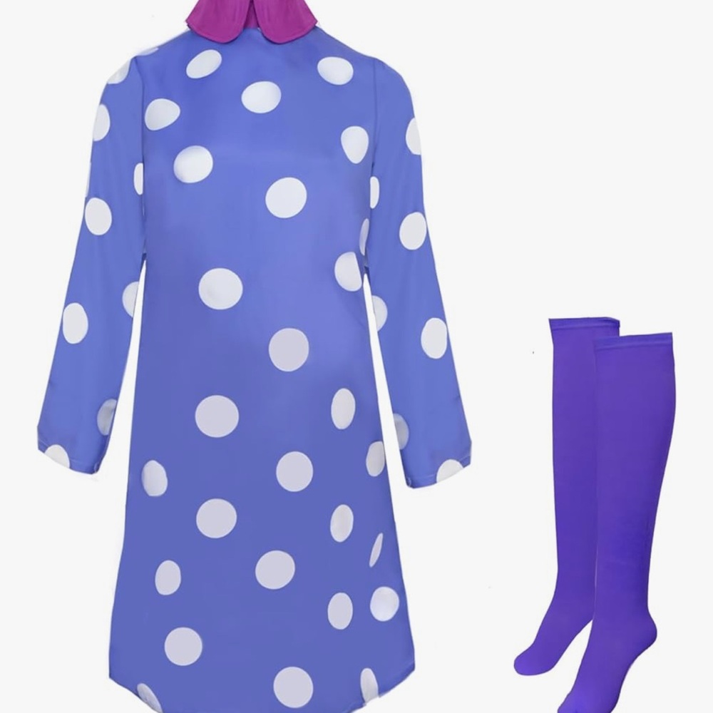 Disney’s Envy | Blue Polka Dot Dress with Purple Collar and Socks | Adult Small